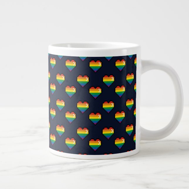 Regenbogen 8 Bit Herzstück Muster Jumbo-Tasse (Rechts)