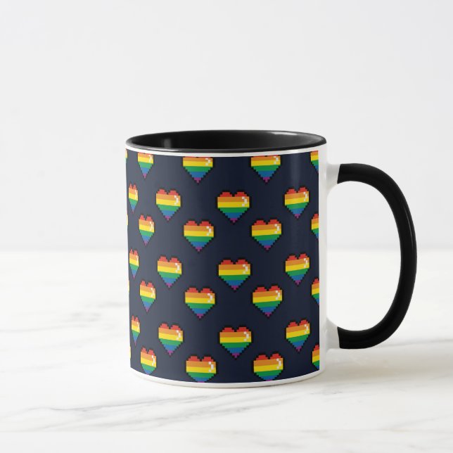 Regenbogen 8 Bit Herzstück Muster Tasse (Rechts)