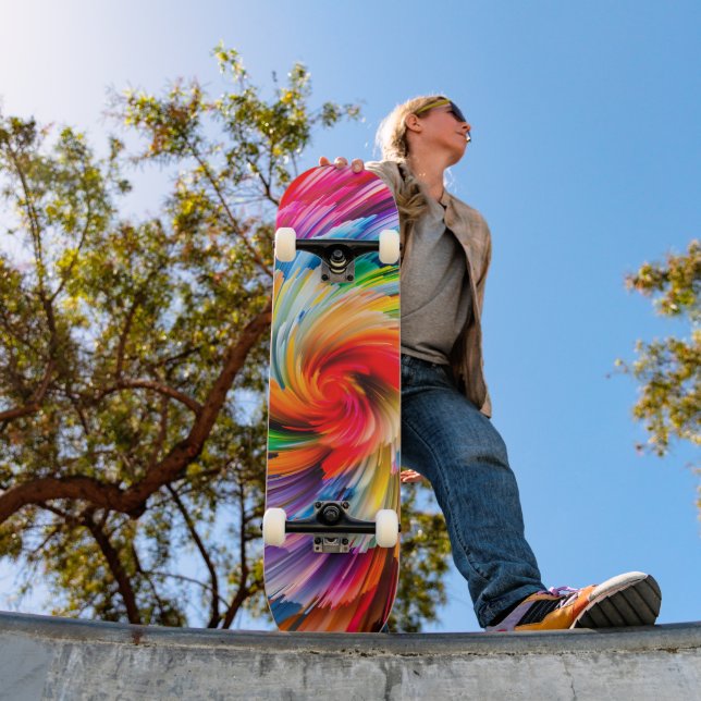Regenbogen-Abstrakte Lebendige Spirale Modern Skateboard (Außenbereich 1)