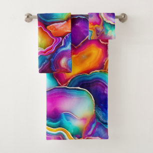 Regenbogen-Achat Buntes abstraktes Geoden-Design Badhandtuch Set