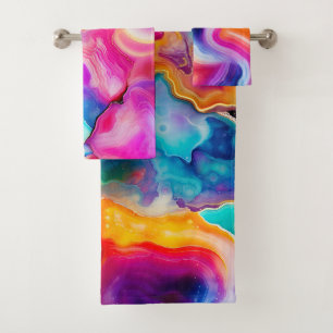 Regenbogen-Achat Farbdesign eines abstrakten Geode Badhandtuch Set