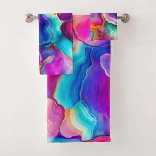 Regenbogen-Achat Farbdesign eines abstrakten Geode Badhandtuch Set
