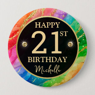 Regenbogen-Achat-Gold-Glitter-Geburtstagsabzeichen Button