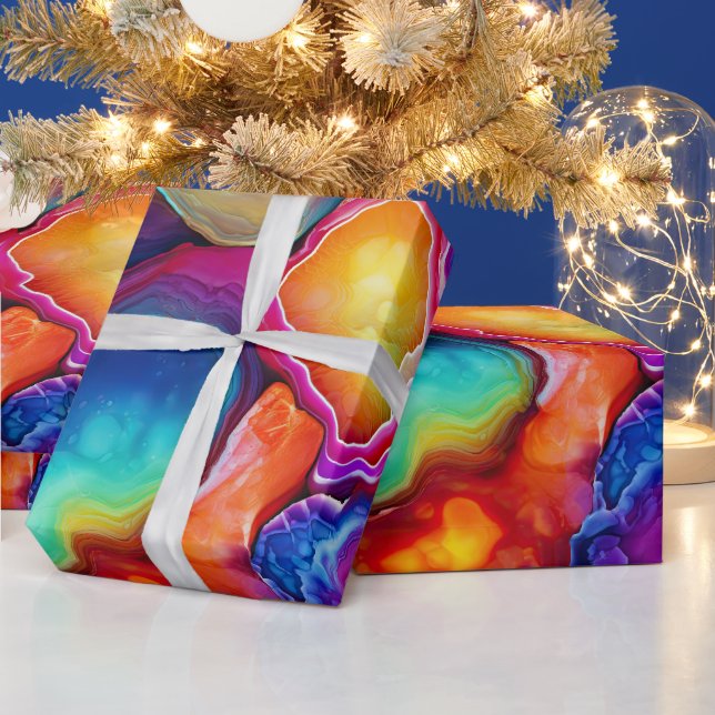 Regenbogen-Achat | Lebendiges abstraktes Steinmust Geschenkpapier (Feiertage)