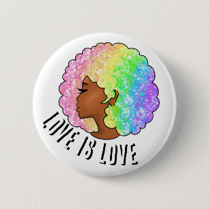 Regenbogen Afro LGBTQ Liebe ist Liebe Stolz schwar Button