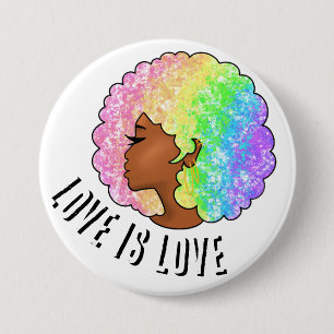 Regenbogen Afro LGBTQ Liebe ist Liebe Stolz schwar Button