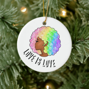 Regenbogen Afro LGBTQ Liebe ist Liebe Stolz schwar Keramik Ornament