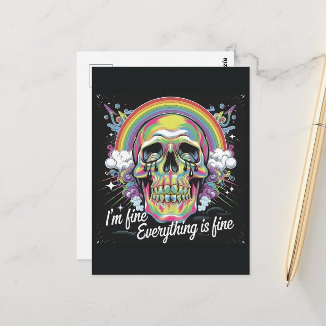 Regenbogen Alles ist fein zum Zähneknirschen Postkarte (Vorderseite/Rückseite Beispiel)