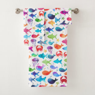 Regenbogen-Aquarell-Fische unter dem Badhandtuch Set