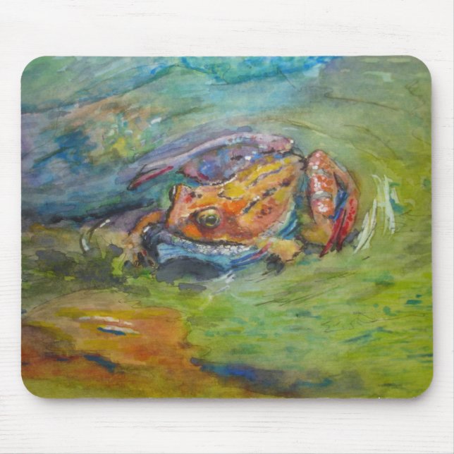 Regenbogen-Aquarell gemalter glücklicher Frosch Mousepad (Vorne)