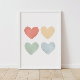 Regenbogen-Aquarell-Herzen-Kinderzimmerplakat Poster