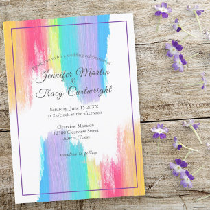Regenbogen-Aquarellfarbstreiche LGBTQ-Hochzeit Einladung