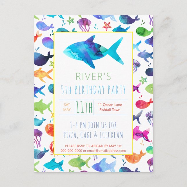Regenbogen Aquarellfisch unter dem Meer Geburtstag Einladungspostkarte (Vorderseite)