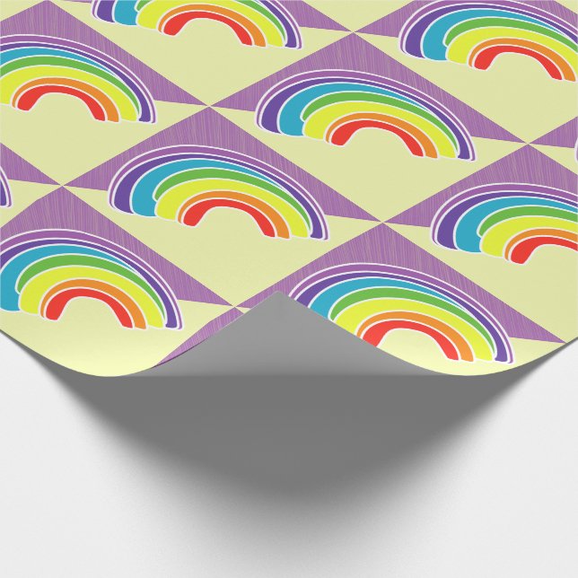 Regenbogen auf Lila und gelb Geschenkpapier (Ecke)
