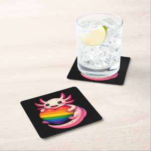 Regenbogen Axolotl Herz Pride Amphibie Rechteckiger Pappuntersetzer