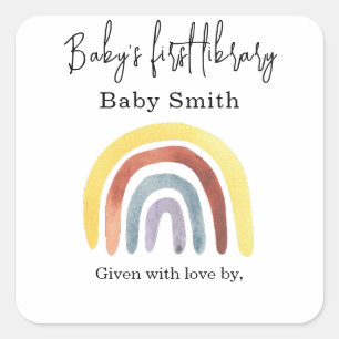 Regenbogen - Baby Shower Buchplakette Quadratischer Aufkleber