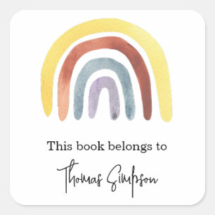 Regenbogen - Baby Shower Exlibris Quadratischer Aufkleber