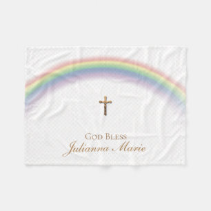 Regenbogen-Baby-Taufkreuz Gold Kruzifix Netz Fleecedecke