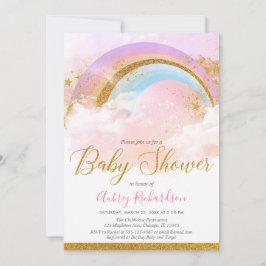 Regenbogen-Babypartymädchen-Pastellrosagold Einladung