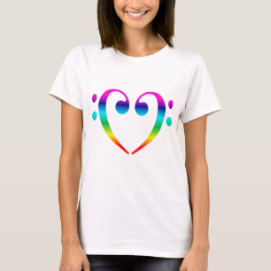Regenbogen-Bassschlüssel-Herz T-Shirt