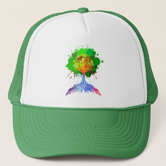 Regenbogen-Baum des Lebens Truckerkappe (Vorderseite)