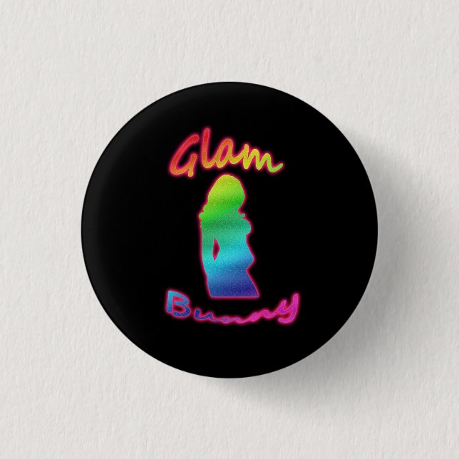 Regenbogen-bezauberndes Häschen-Logo auf schwarzem Button (Vorderseite)