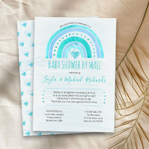 Regenbogen Blau Aquarell-Wash-Babyparty per Post Einladung