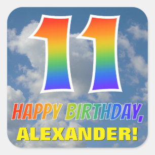 Regenbogen-Blick "11" u. "ALLES GUTE ZUM Quadratischer Aufkleber