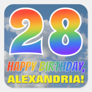 Regenbogen-Blick "28" u. "ALLES GUTE ZUM Quadratischer Aufkleber