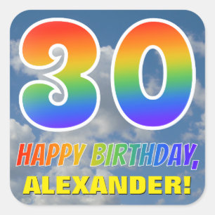 Regenbogen-Blick "30" u. "ALLES GUTE ZUM Quadratischer Aufkleber