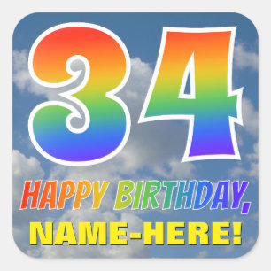 Regenbogen-Blick "34" u. "ALLES GUTE ZUM Quadratischer Aufkleber