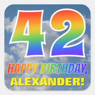 Regenbogen-Blick "42" u. "ALLES GUTE ZUM Quadratischer Aufkleber