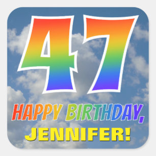 Regenbogen-Blick "47" u. "ALLES GUTE ZUM Quadratischer Aufkleber