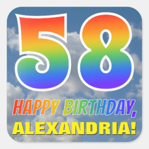 Regenbogen-Blick "58" u. "ALLES GUTE ZUM Quadratischer Aufkleber