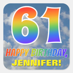 Regenbogen-Blick "61" u. "ALLES GUTE ZUM Quadratischer Aufkleber