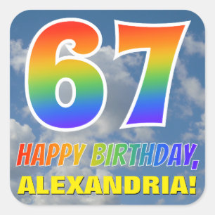 Regenbogen-Blick "67" u. "ALLES GUTE ZUM Quadratischer Aufkleber