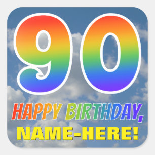 Regenbogen-Blick "90" u. "ALLES GUTE ZUM Quadratischer Aufkleber
