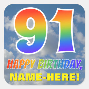 Regenbogen-Blick "91" u. "ALLES GUTE ZUM Quadratischer Aufkleber