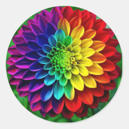 Regenbogen-Blume - farbenfrohe Dahlia Runder Aufkleber