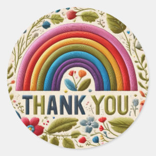 Regenbogen & Blumen Boho bestickter Look Danke Runder Aufkleber
