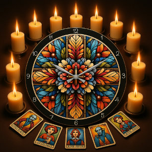 Regenbogen-Blumen-Buntglas-Kreuz Große Wanduhr