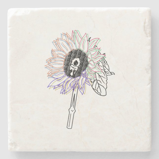 Regenbogen-Blumen-Funky-Kunst Steinuntersetzer (Vorderseite)