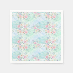 Regenbogen-Blumen-Pastell-Wasserfarbe Blau-Grün-Hi Serviette