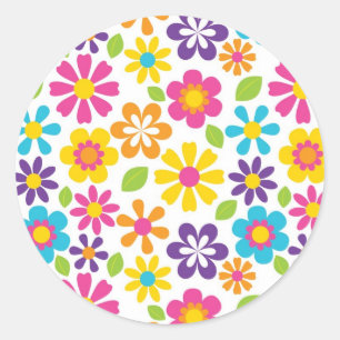 Regenbogen-Blumen-PowerHippieRetro Teens-Geschenke Runder Aufkleber