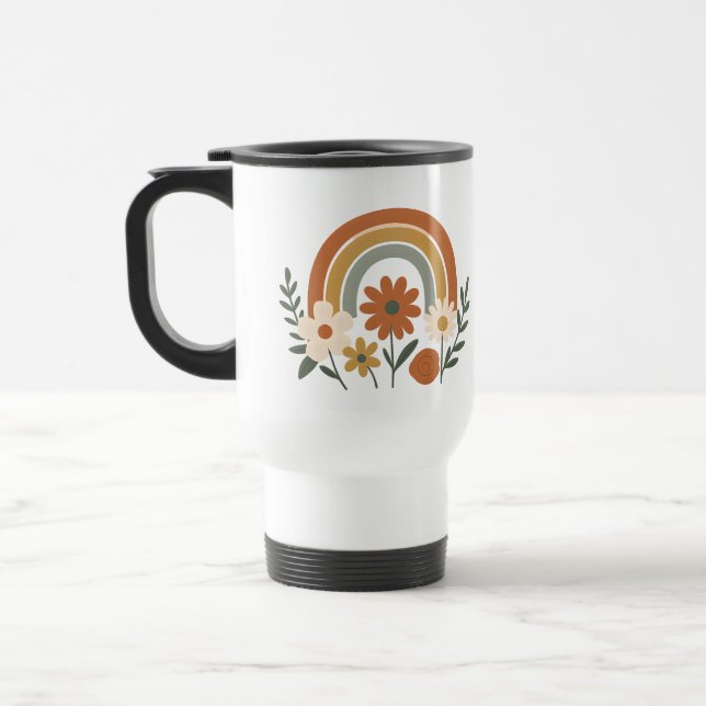 Regenbogen-Blumen-Retro-Reisemug Reisebecher (Links)