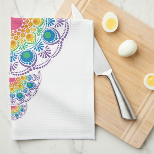 Regenbogen Blumenbrunnen Ornamental Dot Mandala Geschirrtuch