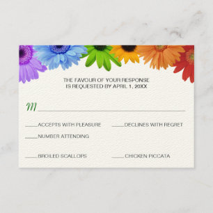 Regenbogen-Blumenstrauß-Hochzeits-Wartemenü RSVP Karte