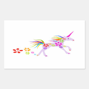 REGENBOGEN-BLUMENunicorn-VEKTORillustration Rechteckiger Aufkleber