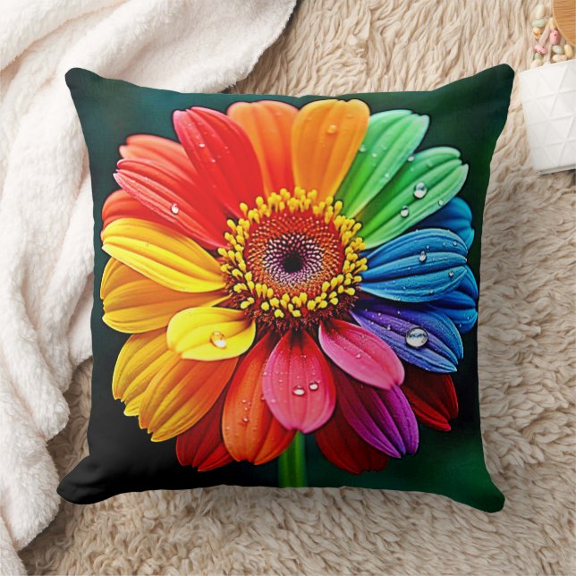 Regenbogen-Blüten-Kunst Kissen (Decke)