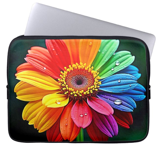 Regenbogen-Blüten-Kunst Laptopschutzhülle (Vorderseite)